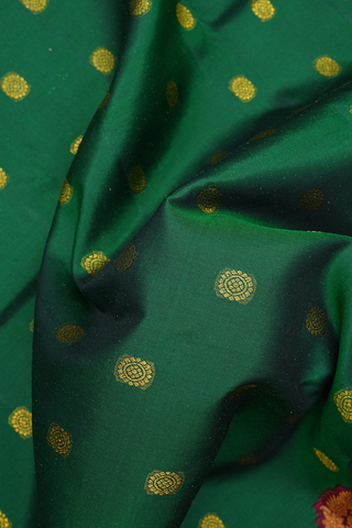 Floral Zari Buttas Emerald Green Kanchipuram Silk Saree