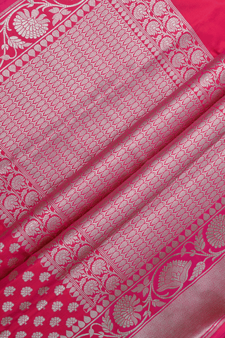 Floral Zari Buttas Hot Pink Banarasi Silk Saree