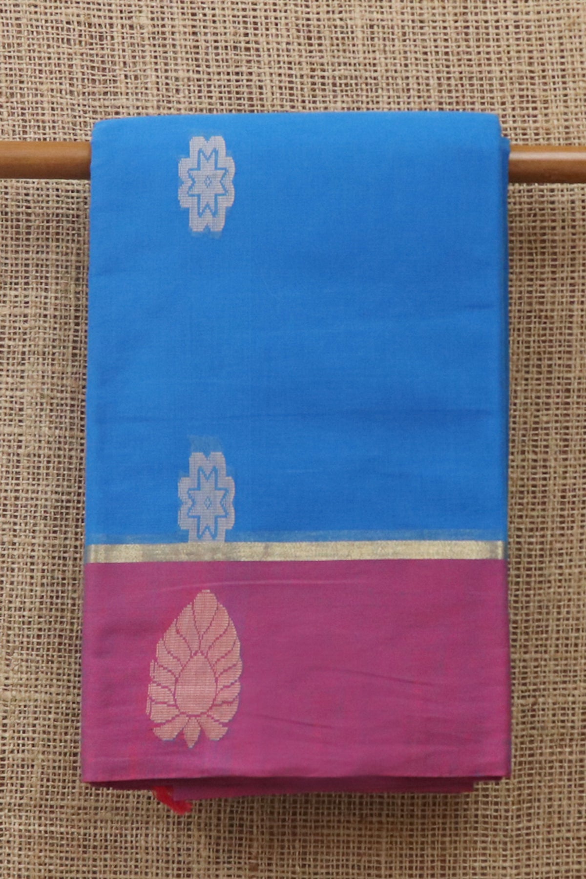 Floral Zari Buttas Lapis Blue Kanchi Cotton Saree