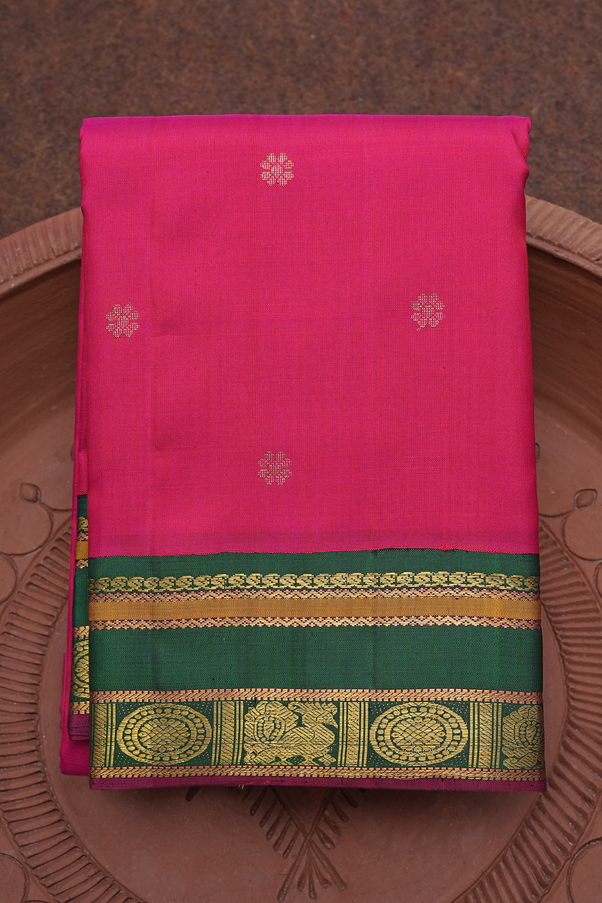 Floral Zari Buttas Magenta Kanchipuram Silk Saree