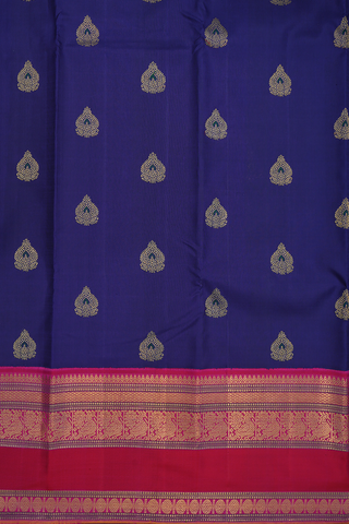 Floral Zari Motifs Navy Blue Kanchipuram Silk Saree