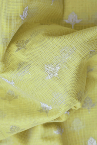 Floral Zari Buttas Pale Yellow Pure Kota Silk Saree