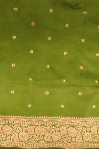 Floral Zari Buttas Pear Green Banarasi Silk Saree