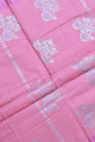 Floral Zari Buttas Rose Pink Pure Kota Silk Saree