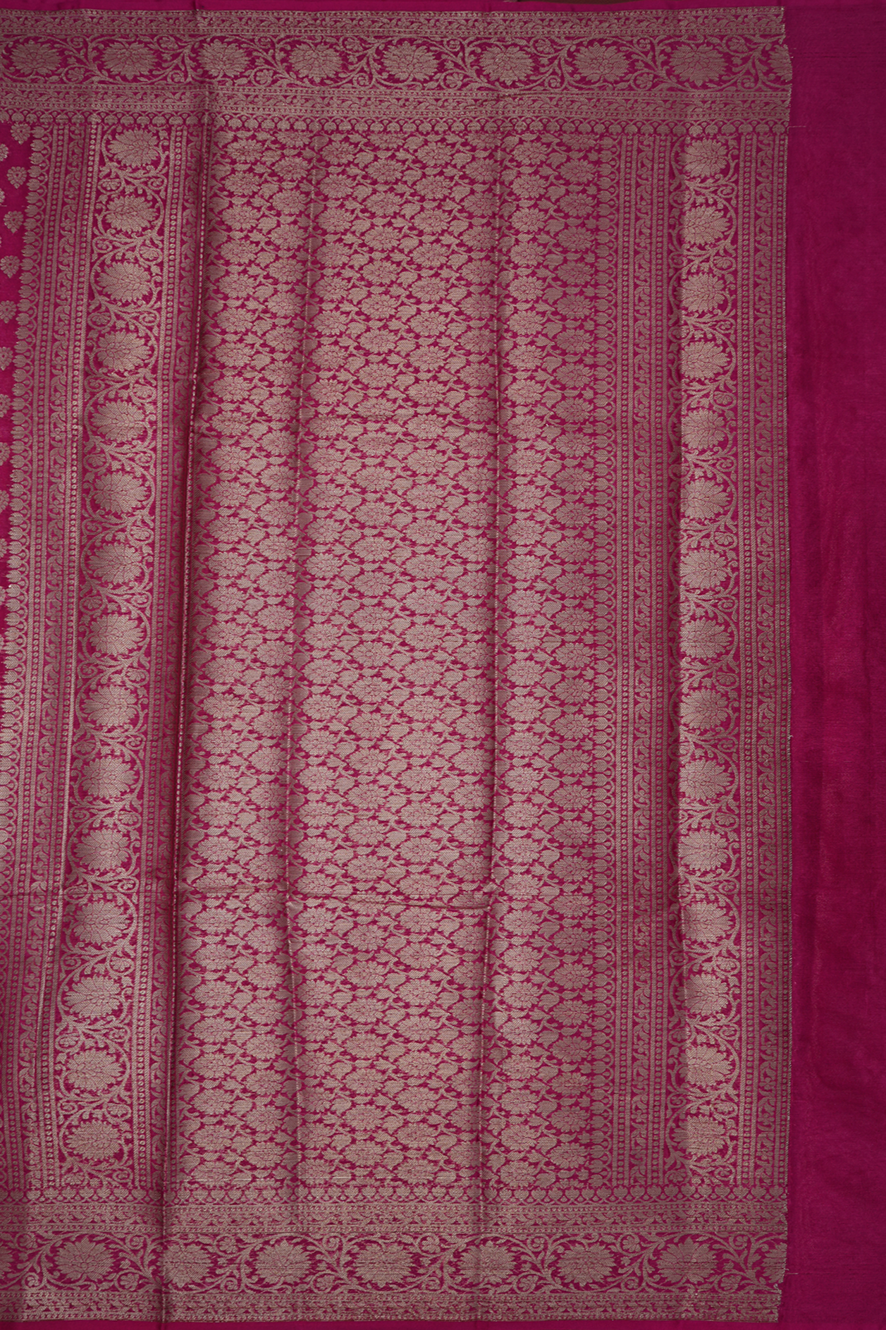 Floral Zari Buttas Rose Red Semi Banarasi Silk Saree