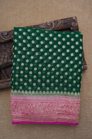 Floral Zari Buttis Emerald Green Georgette Banarasi Silk Saree