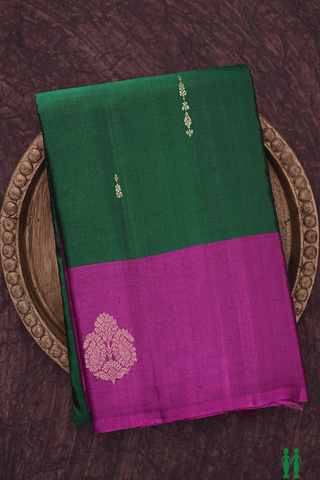 Floral Zari Buttis Emerald Green Kanchipuram Silk Saree