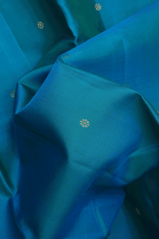 Floral Zari Buttis Peacock Blue Kanchipuram Silk Saree