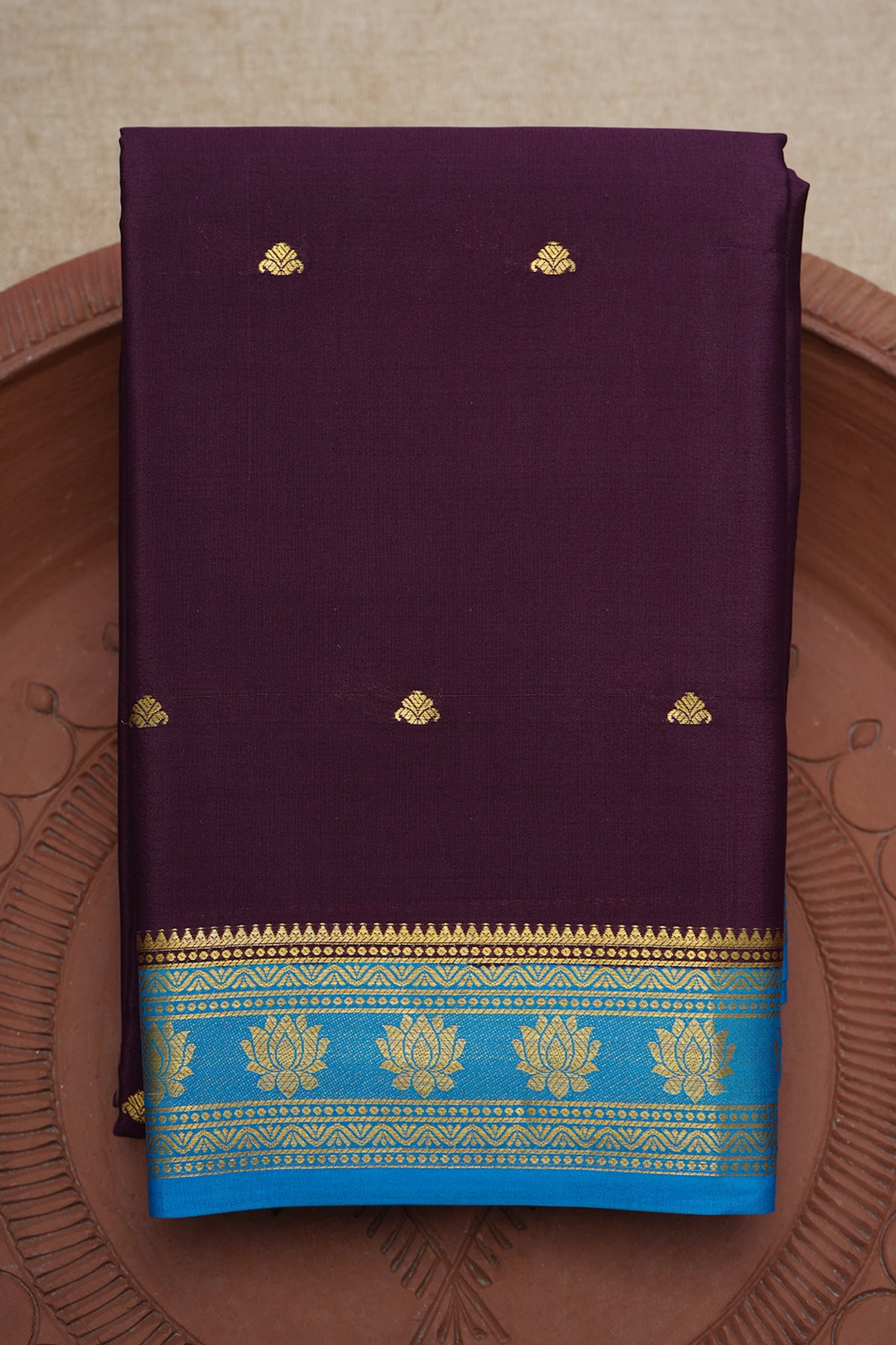 Floral Zari Buttis Plum Purple Mysore Silk Saree