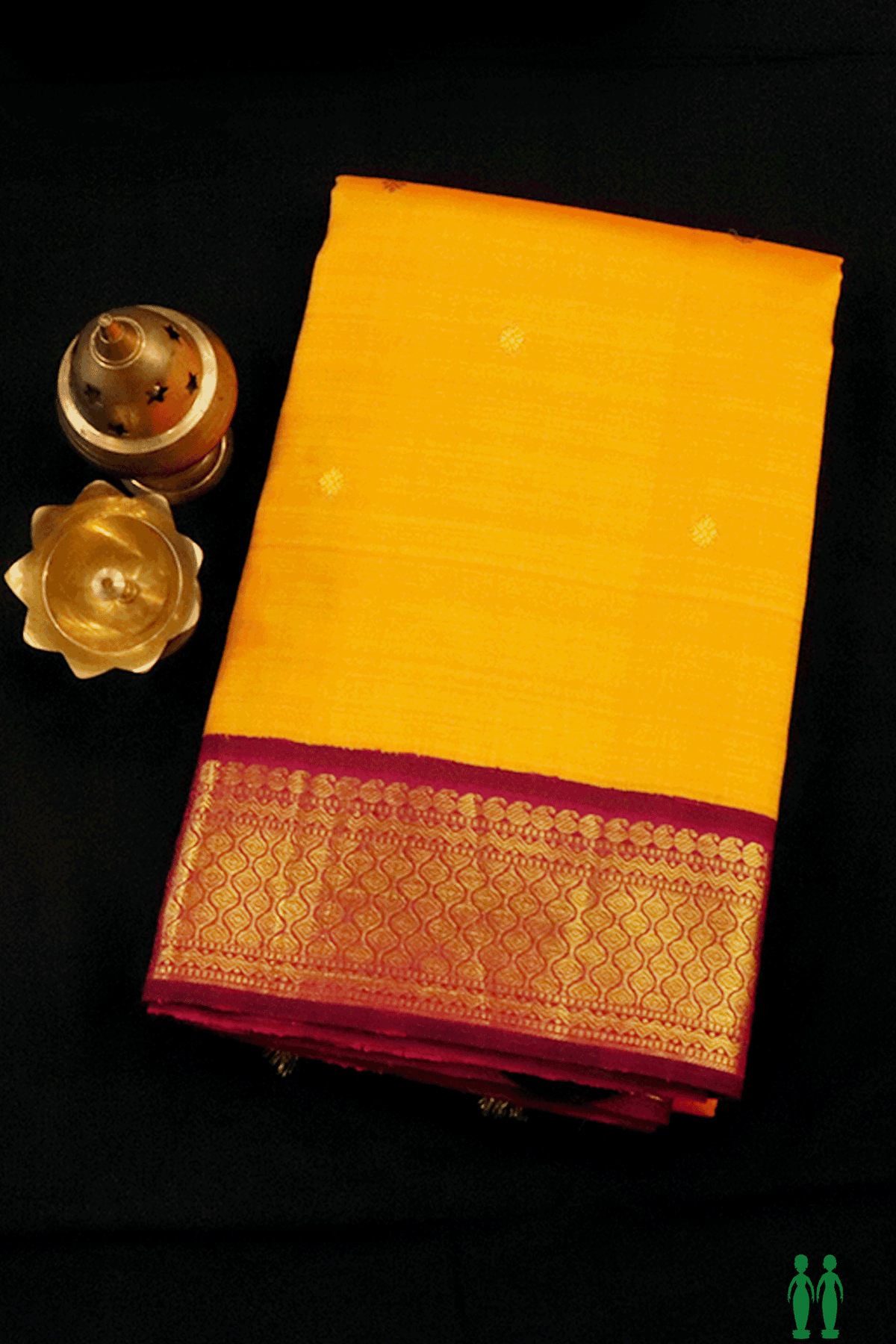 Floral Zari Buttis Saffron Yellow Kanchipuram Silk Saree
