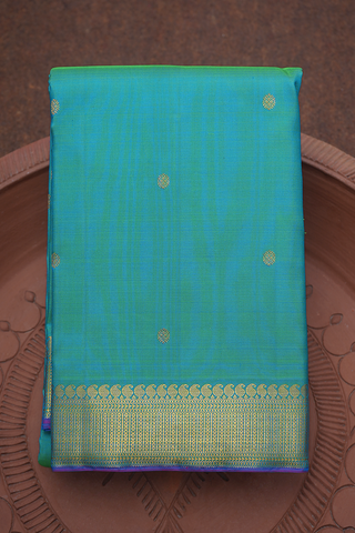 Floral Zari Buttis Sea Blue Kanchipuram Silk Saree