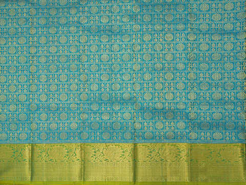 Floral Zari Checked Cerulean Blue Pavadai Sattai Material