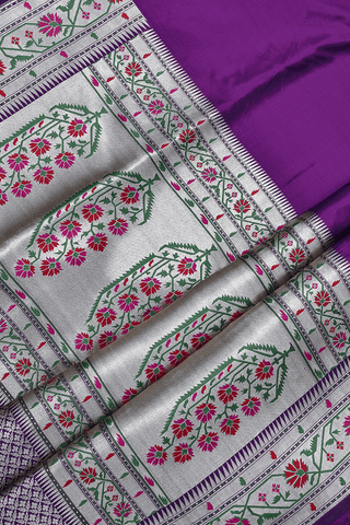 Floral Zari Design Deep Purple Banarasi Silk Saree