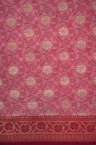 Floral Zari Design Dusty Red Kora Banarasi Silk Saree