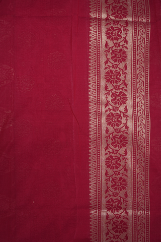 Floral Zari Design Dusty Red Kora Banarasi Silk Saree