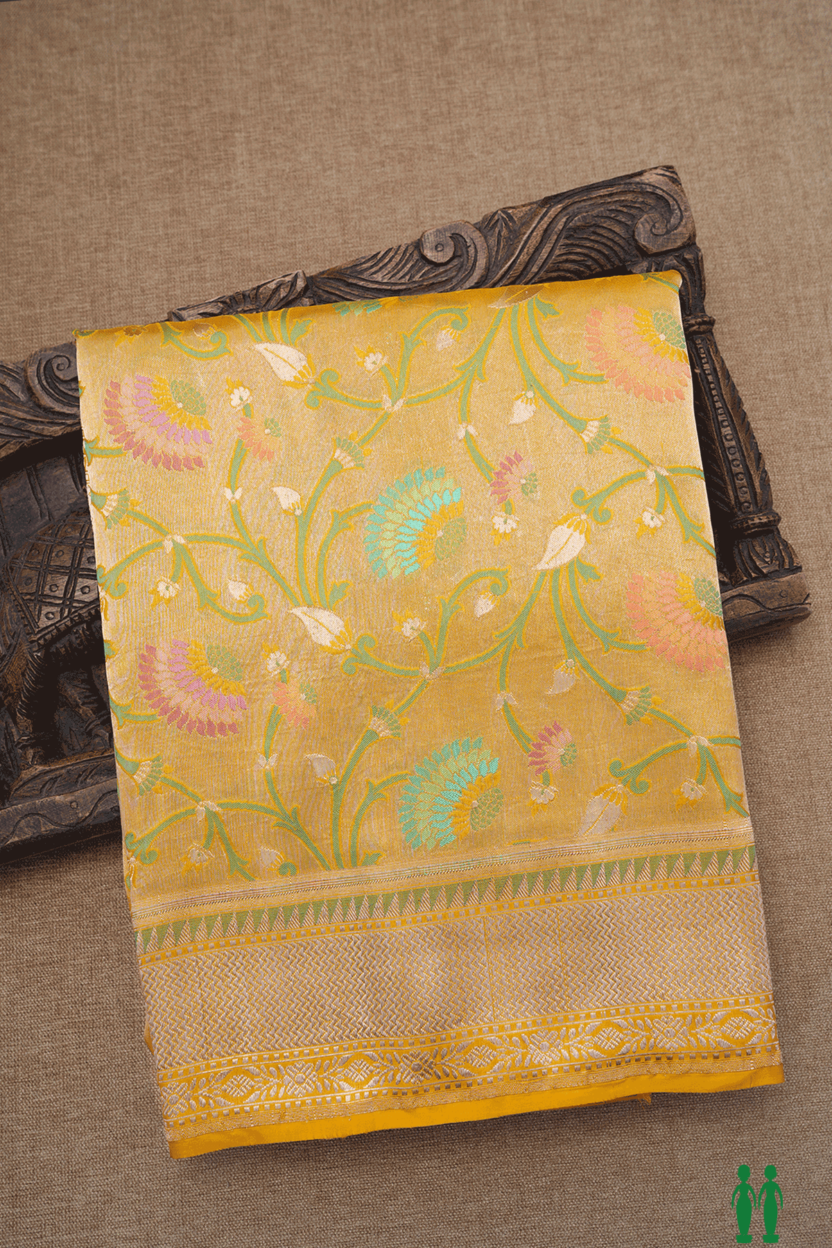 Floral Zari Design Golden Yellow Banarasi Silk Saree