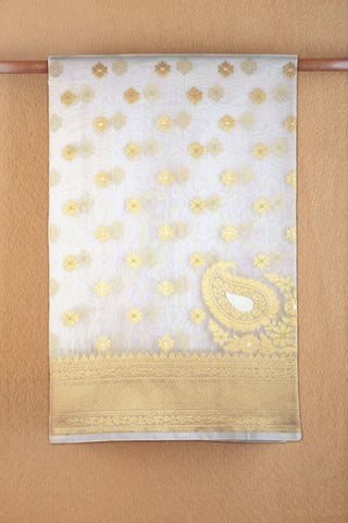 Floral Zari Design White Banarasi Cotton Saree