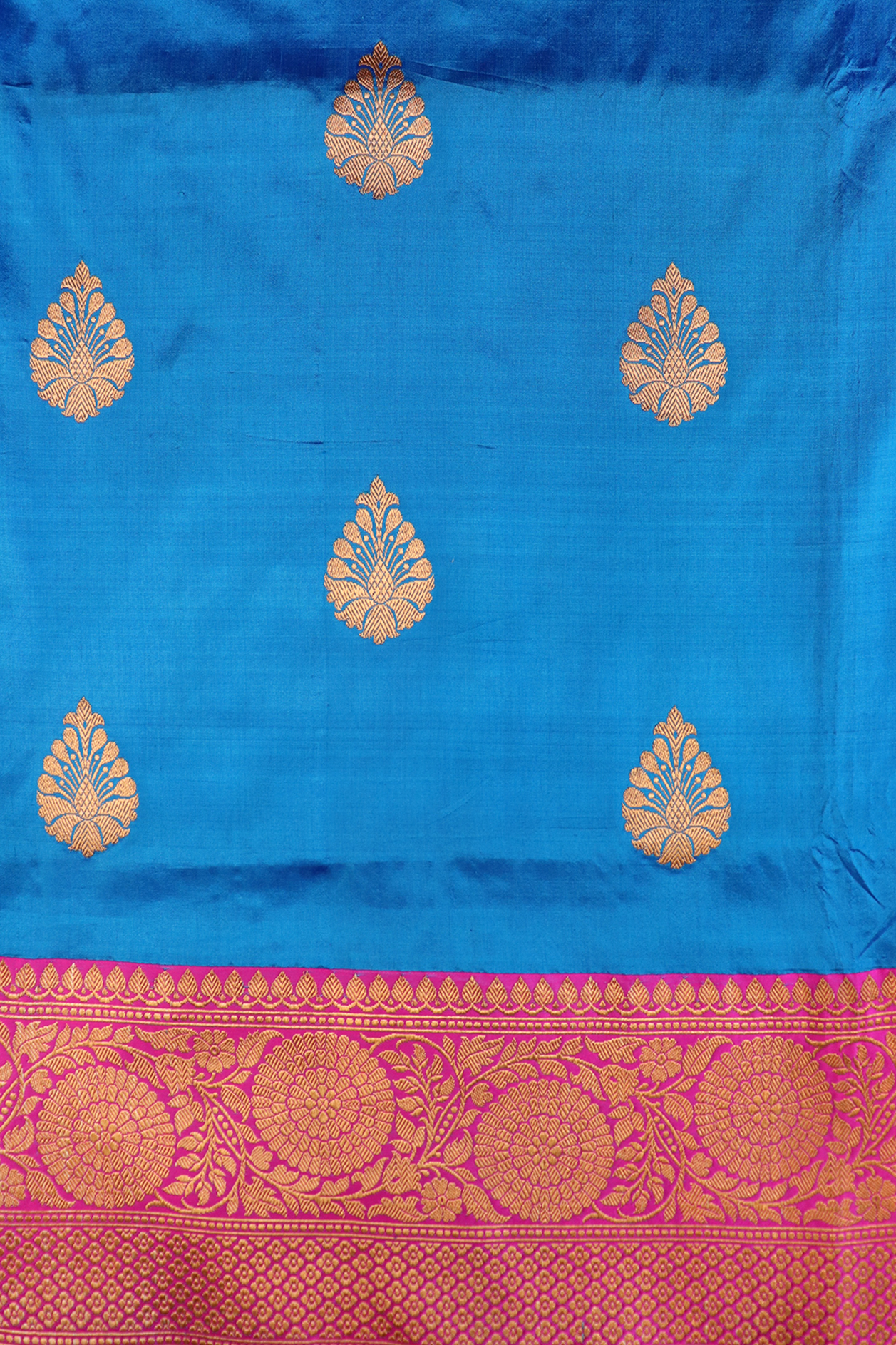 Floral Zari Motifs Azure Blue Banarasi Silk Saree