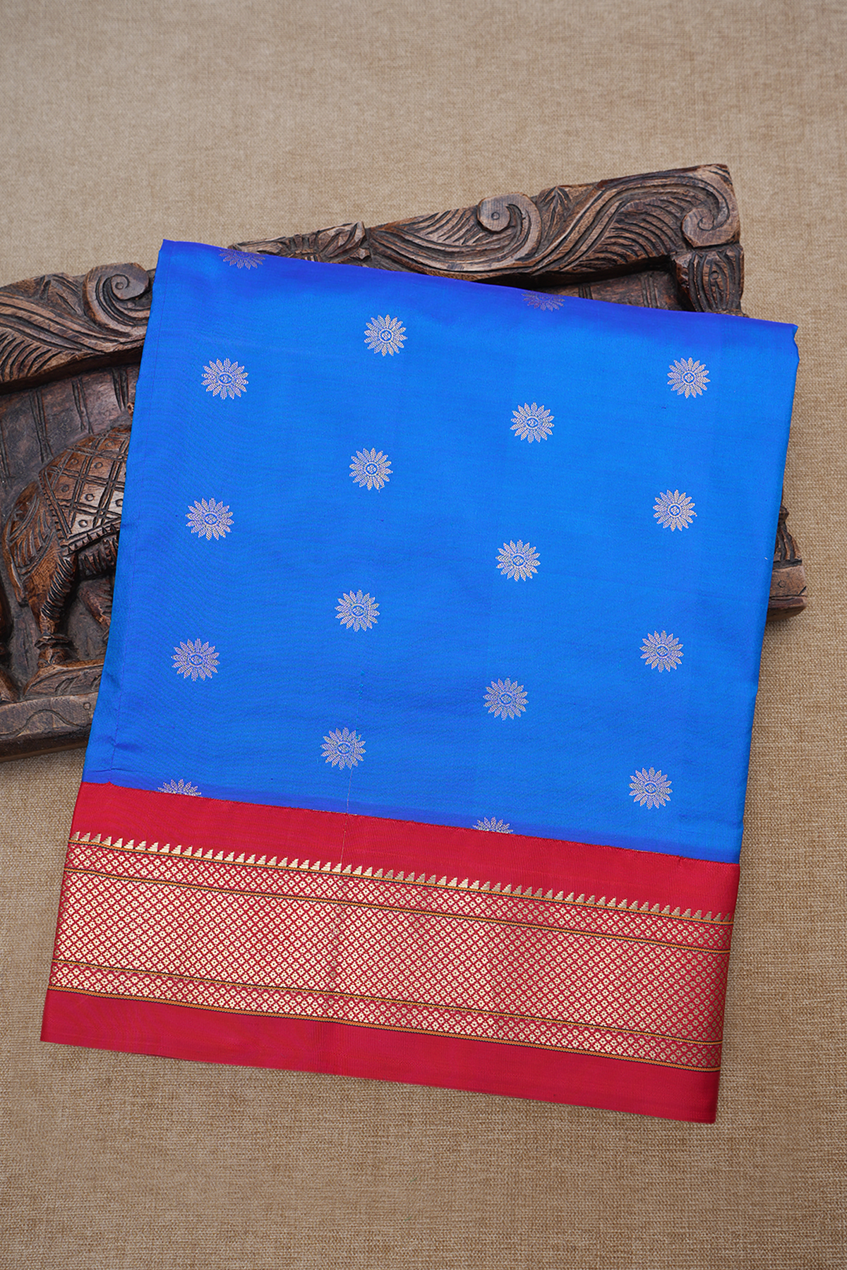 Floral Zari Motifs Azure Blue Paithani Silk Saree