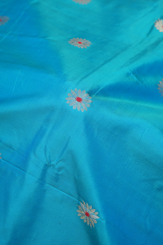 Floral Zari Motifs Deep Sky Blue Paithani Silk Saree