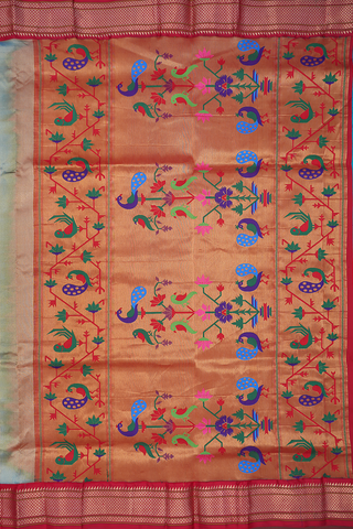 Floral Zari Motifs Deep Sky Blue Paithani Silk Saree
