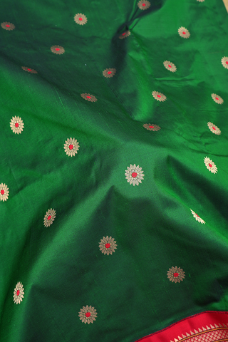 Floral Zari Motifs Emerald Green Paithani Silk Saree
