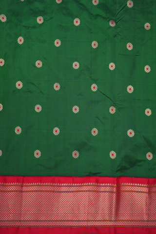 Floral Zari Motifs Emerald Green Paithani Silk Saree