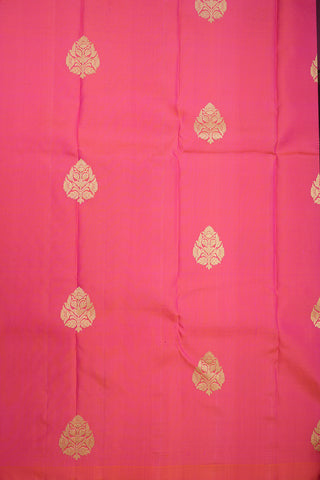 Floral Zari Motifs Hot Pink Kanchipuram Silk Saree