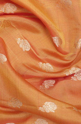 Floral Zari Motifs Melon Orange Kanchipuram Silk Dupatta