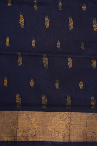 Floral Zari Motifs Navy Blue Venkatagiri Cotton Saree