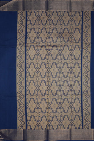 Floral Threadwork Motifs Oxford Blue Kanchi Cotton Saree