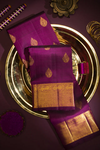 Floral Zari Motifs Plum Purple Kanchipuram Silk Saree