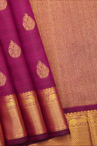 Floral Zari Motifs Plum Purple Kanchipuram Silk Saree