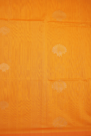 Floral Zari Motifs Royal Orange Kora Silk Cotton Saree