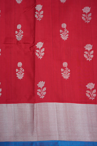 Floral Zari Motifs Scarlet Red Soft Silk Saree