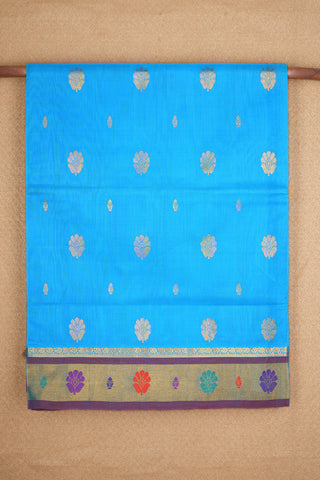 Floral Zari Motifs Sky Blue Venkatagiri Cotton Saree