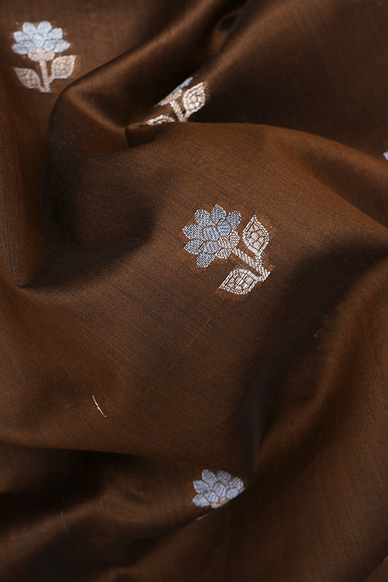 Floral Zari Motifs Walnut Brown Raw Silk Saree
