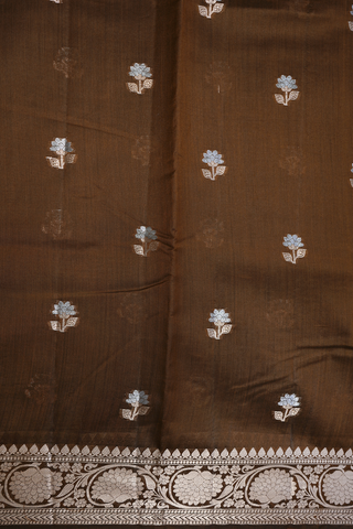 Floral Zari Motifs Walnut Brown Raw Silk Saree
