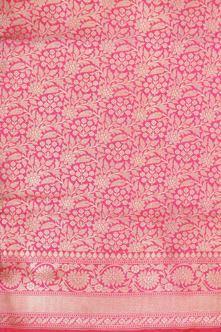 Floral Zari Design In Pinkish Red Banarasi Silk Saree