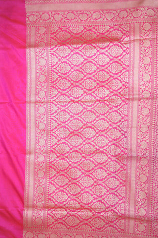 Floral Zari Design In Pinkish Red Banarasi Silk Saree