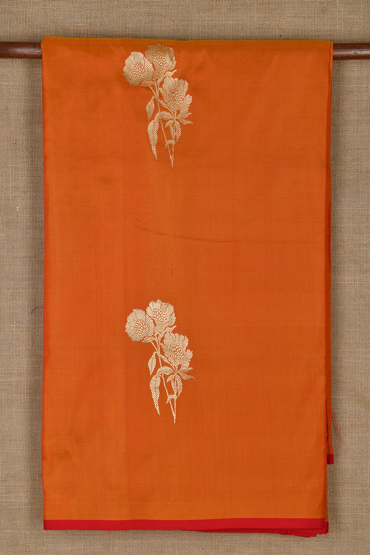 Flower Motif Rust Orange Banaras Silk Saree