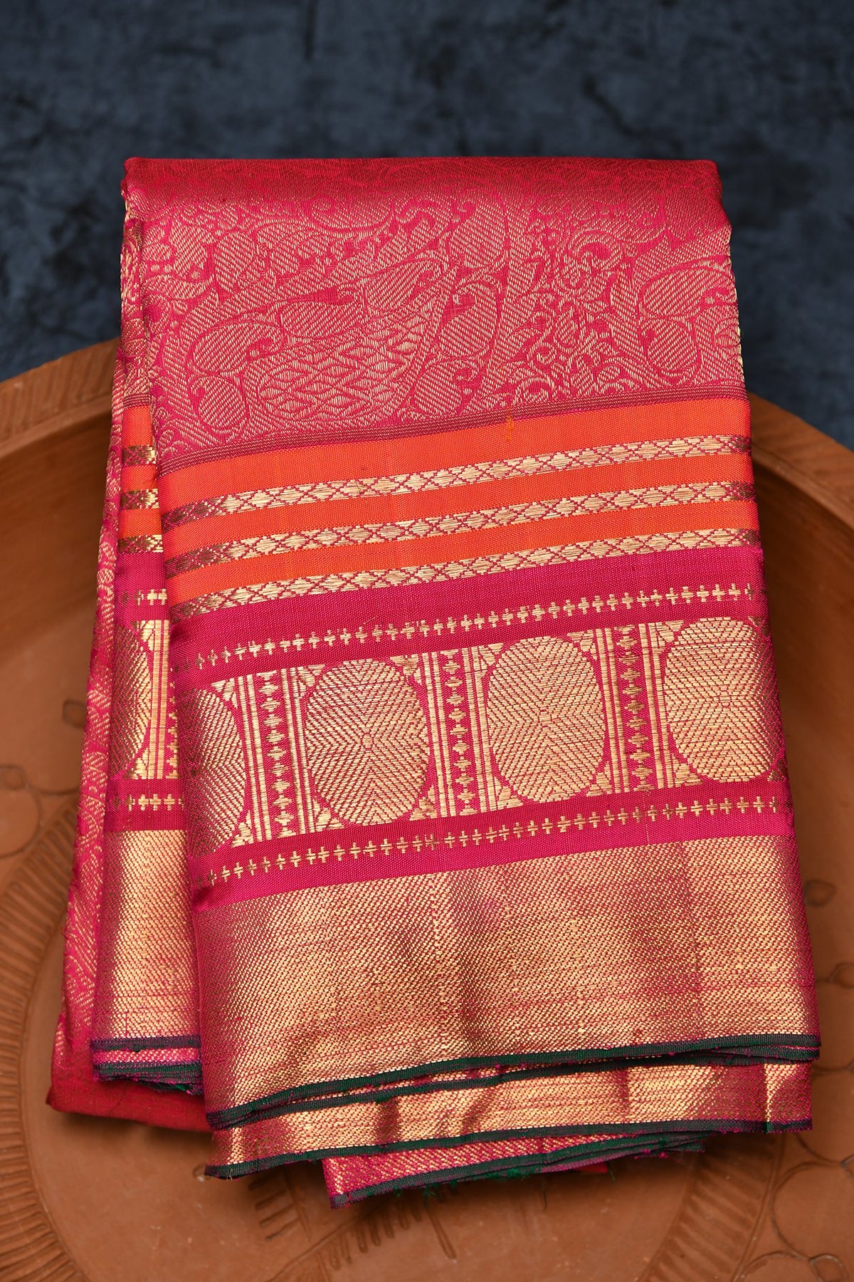 Rudraksh Border With Paisley Design Magenta Pink Kanchipuram Silk Saree