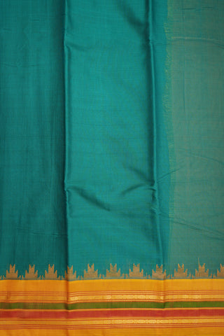 Pown Zari Border Plain Peacock Green Gadwal Silk Cotton Saree