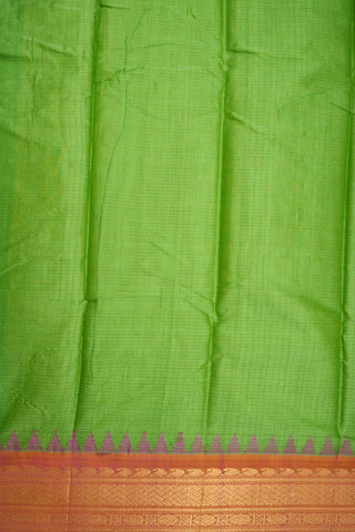 Traditional Zari Border Parrot Green Gadwal Silk Cotton Saree