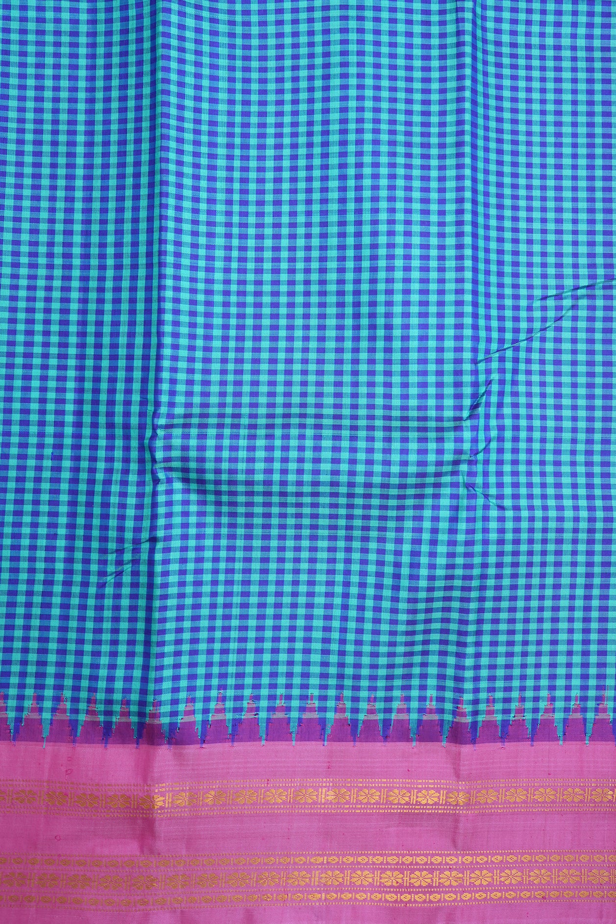 Contrast Border Turquoise Royal Blue Gadwal Silk Cotton Saree