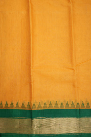 Chevron Zari Border Plain Marigold Yellow Gadwal Silk Cotton Saree