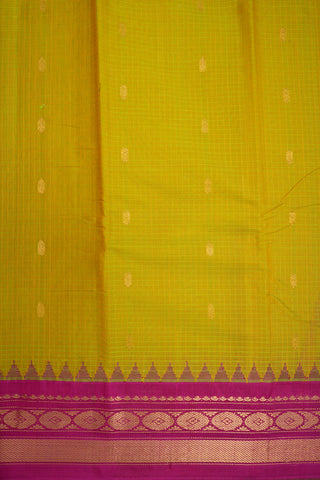 Chakaram And Twill Zari Design Contrast Border With Floral Motifs Pear Green Gadwal Silk Cotton Saree
