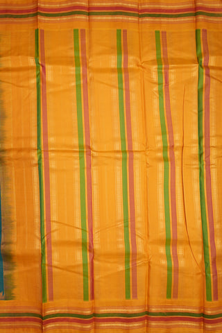 Pown Zari Border Plain Peacock Green Gadwal Silk Cotton Saree