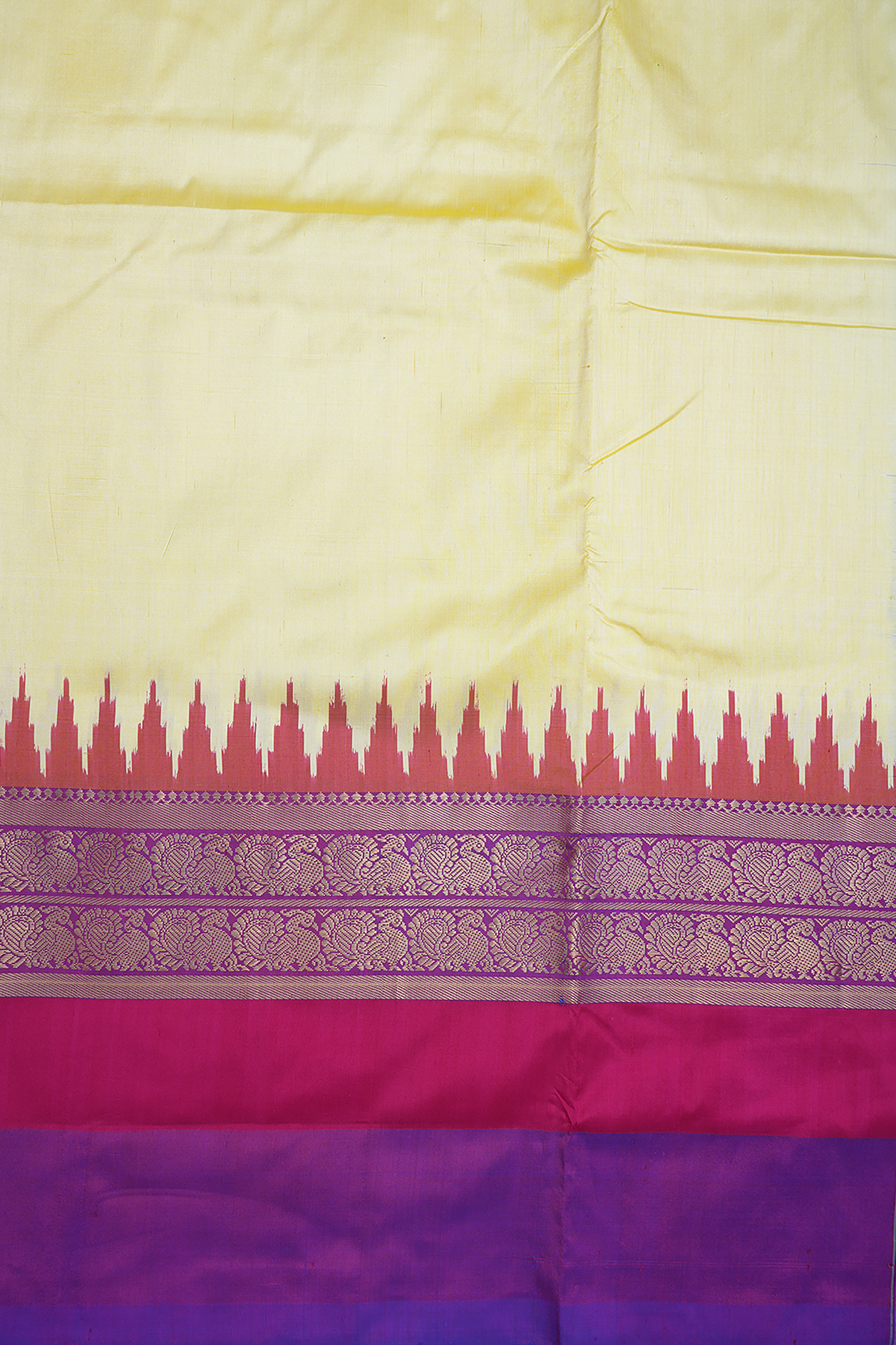 Ganga Jamuna Border Pastel Yellow Pochampally Silk Saree