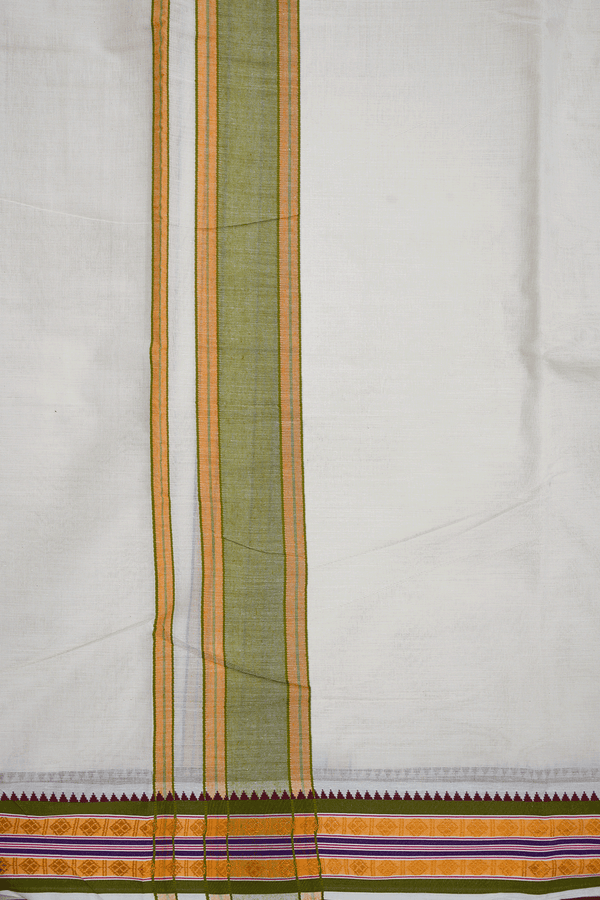 Ganga Jamuna Border White Cotton Dhoti With Angavastram Set